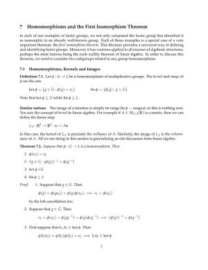 7 Homomorphisms and the First Isomorphism Theorem