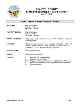SISKIYOU COUNTY PLANNING COMMISSION STAFF REPORT July 17, 2019
