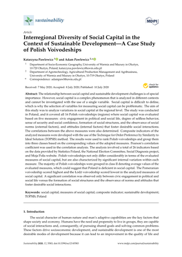 Interregional Diversity of Social Capital in the Context of Sustainable Development—A Case Study of Polish Voivodeships