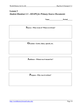 Lesson 3 Student Handout 3.1—SOAPS for Primary Source Documents