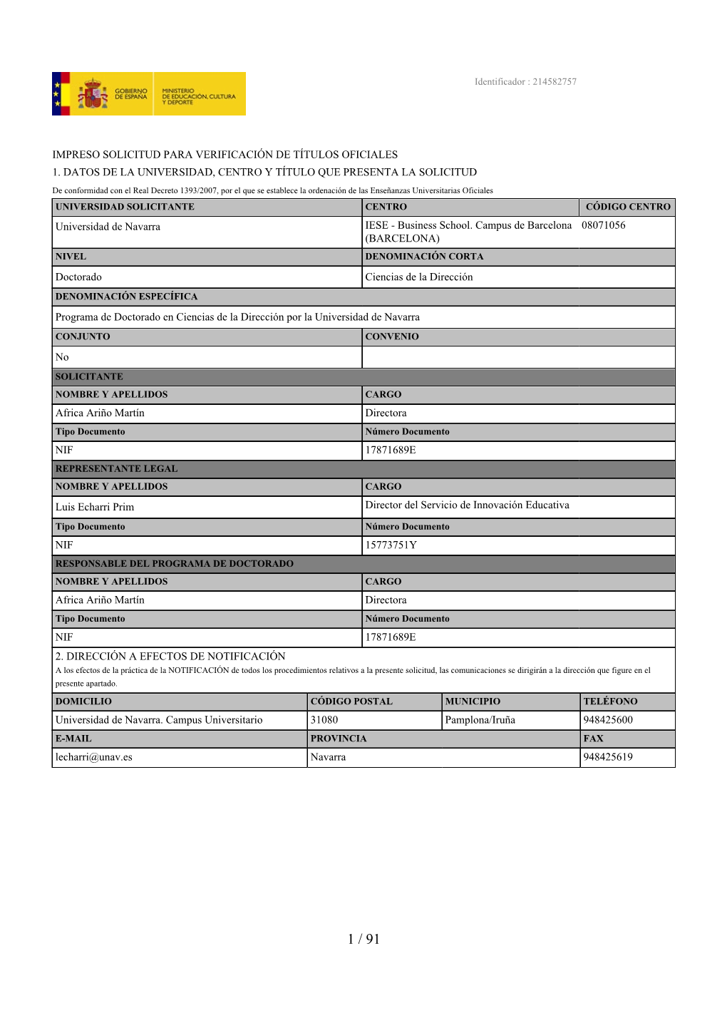 Impreso Solicitud Para Verificación De Títulos Oficiales 1. Datos De La Universidad, Centro Y Título Que Presenta La Solicitu