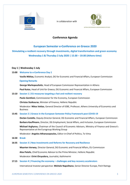 Conference Agenda European Semester E-Conference on Greece 2020