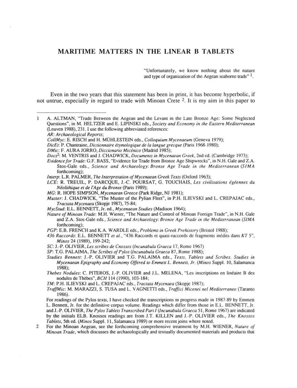 Maritime Matters in the Linear B Tablets