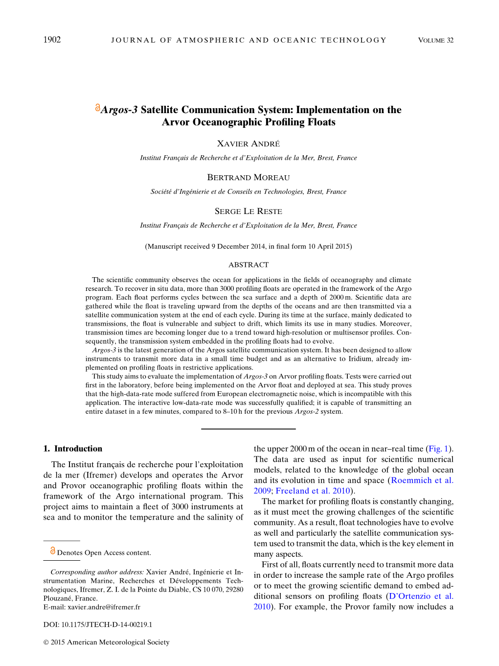 Argos-3 Satellite Communication System: Implementation on the Arvor Oceanographic Proﬁling Floats