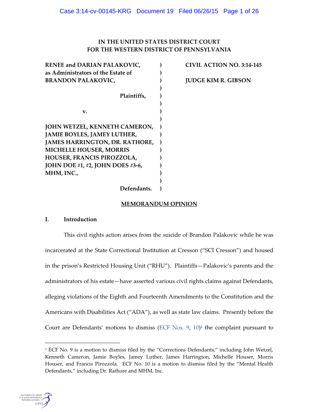 Case 3:14-Cv-00145-KRG Document 19 Filed 06/26/15 Page 1 of 26