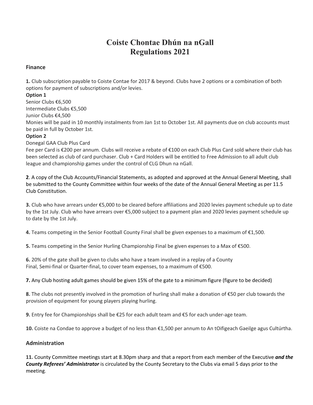 Coiste Chontae Dhún Na Ngall Regulations 2021 (July Draft)