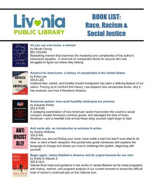 BOOK LIST: Race, Racism & Social Justice