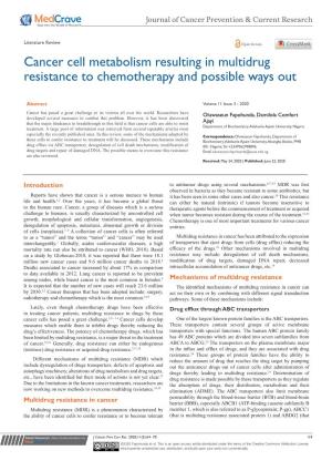 Cancer Cell Metabolism Resulting in Multidrug Resistance to Chemotherapy and Possible Ways Out