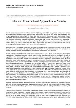 Realist and Constructivist Approaches to Anarchy Written by Miriam Dornan