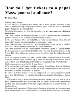 How Do I Get Tickets to a Papal Mass, General Audience?