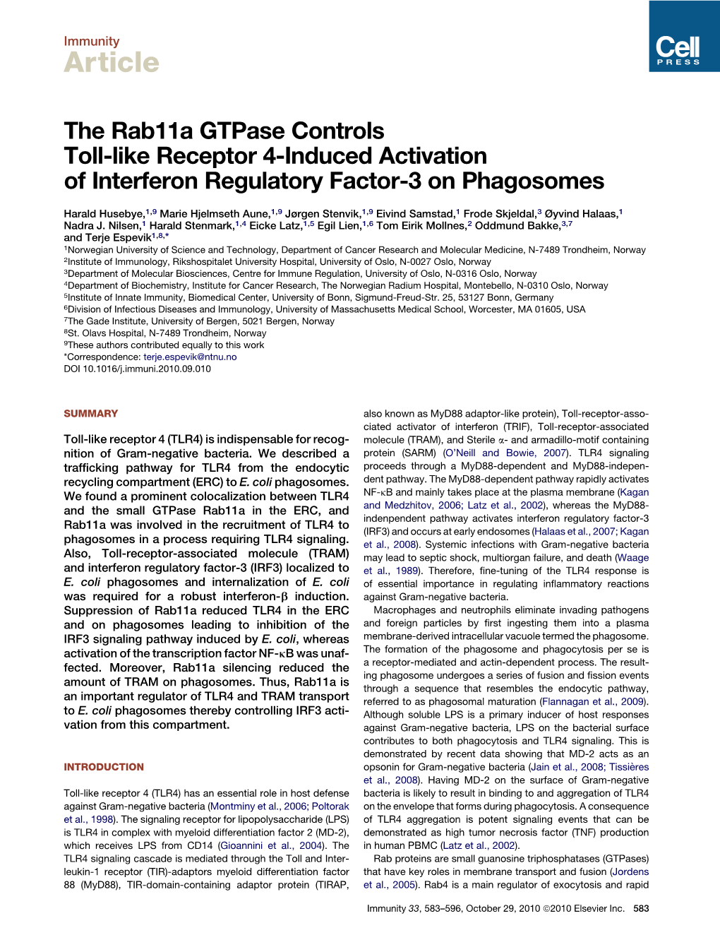 The Rab11a Gtpase Controls Toll-Like Receptor 4-Induced Activation of Interferon Regulatory Factor-3 on Phagosomes