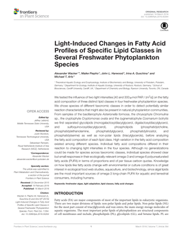 Light-Induced Changes in Fatty Acid Profiles of Specific Lipid