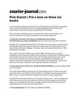 Rick Bozich | Put a Bow on These Six Books