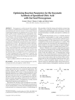 Optimizing Reaction Parameters for the Enzymatic Synthesis of Epoxidized Oleic Acid with Oat Seed Peroxygenase George J