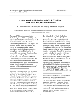 African American Methodism in the M. E. Tradition: the Case of Sharp Street (Baltimore)