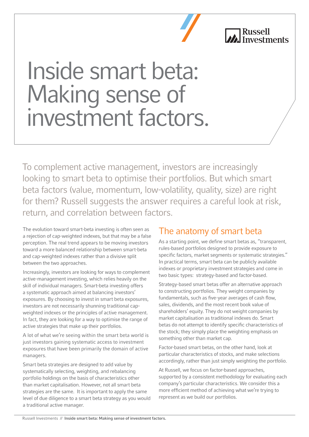 Inside Smart Beta: Making Sense of Investment Factors