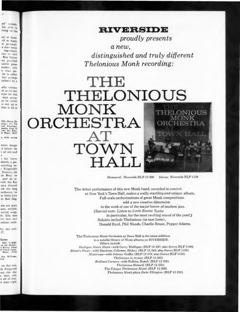 Thelonious Monk Orchestra at Town Hall