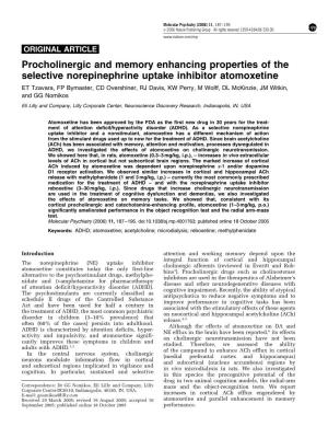 Procholinergic and Memory Enhancing Properties of The