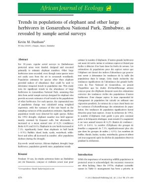 Trends in Populations of Elephant and Other Large Herbivores in Gonarezhou National Park, Zimbabwe, As Revealed by Sample Aerial Surveys