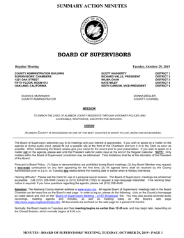 BOARD of SUPERVISORS' MEETING, TUESDAY, OCTOBER 29, 2019- PAGE 1 Week Not a : the Alameda County Internet Address Is Is Address Internet County Alameda the : LAMEDA