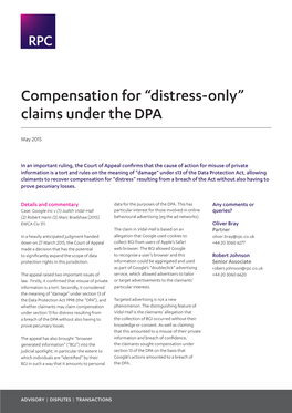 Compensation for “Distress-Only” Claims Under the DPA