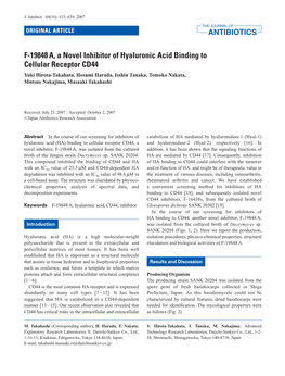 F-19848 A, a Novel Inhibitor of Hyaluronic Acid Binding to Cellular Receptor CD44
