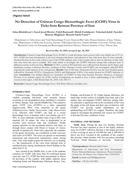 No Detection of Crimean Congo Hemorrhagic Fever (CCHF) Virus in Ticks from Kerman Province of Iran