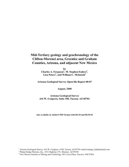 Mid-Tertiary Geology and Geochronology of the Clifton-Morenci Area, Greenlee and Graham Counties, Arizona, and Adjacent New Mexico