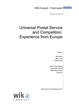 Universal Postal Service and Competition: Experience from Europe