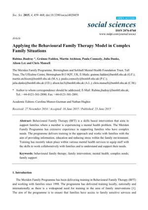 Applying the Behavioural Family Therapy Model in Complex Family Situations