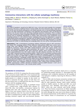 Coronavirus Interactions with the Cellular Autophagy Machinery Katelyn Miller , Marisa E