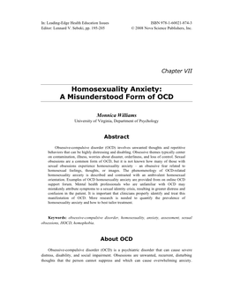 Homosexuality Anxiety: a Misunderstood Symptom Of