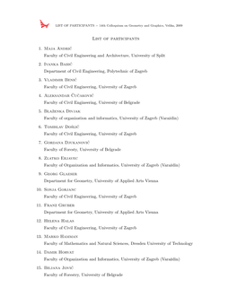 LIST of PARTICIPANTS − 14Th Colloquium on Geometry and Graphics, Velika, 2009