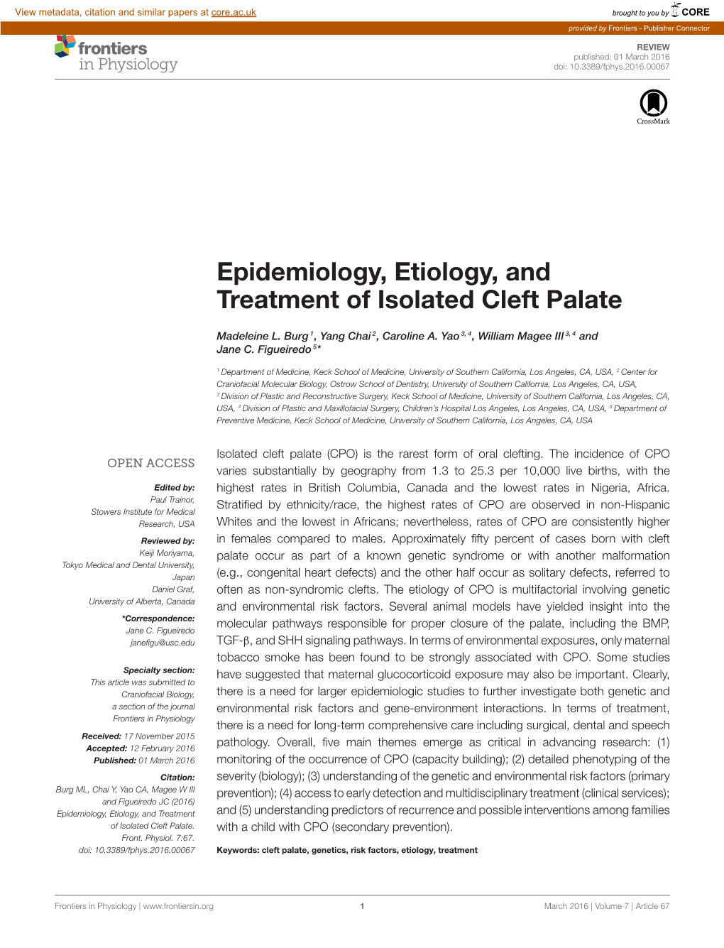 Epidemiology, Etiology, and Treatment of Isolated Cleft Palate