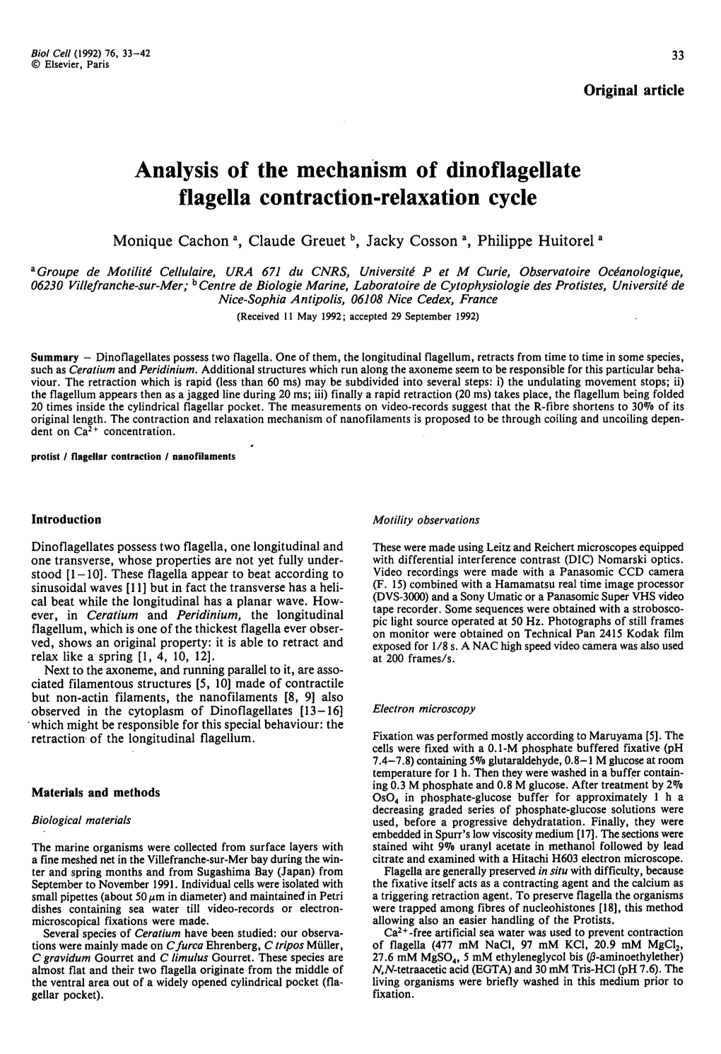 Analysis of the Mechanism of Dinoflagellate Flagella Contraction-Relaxation Cycle