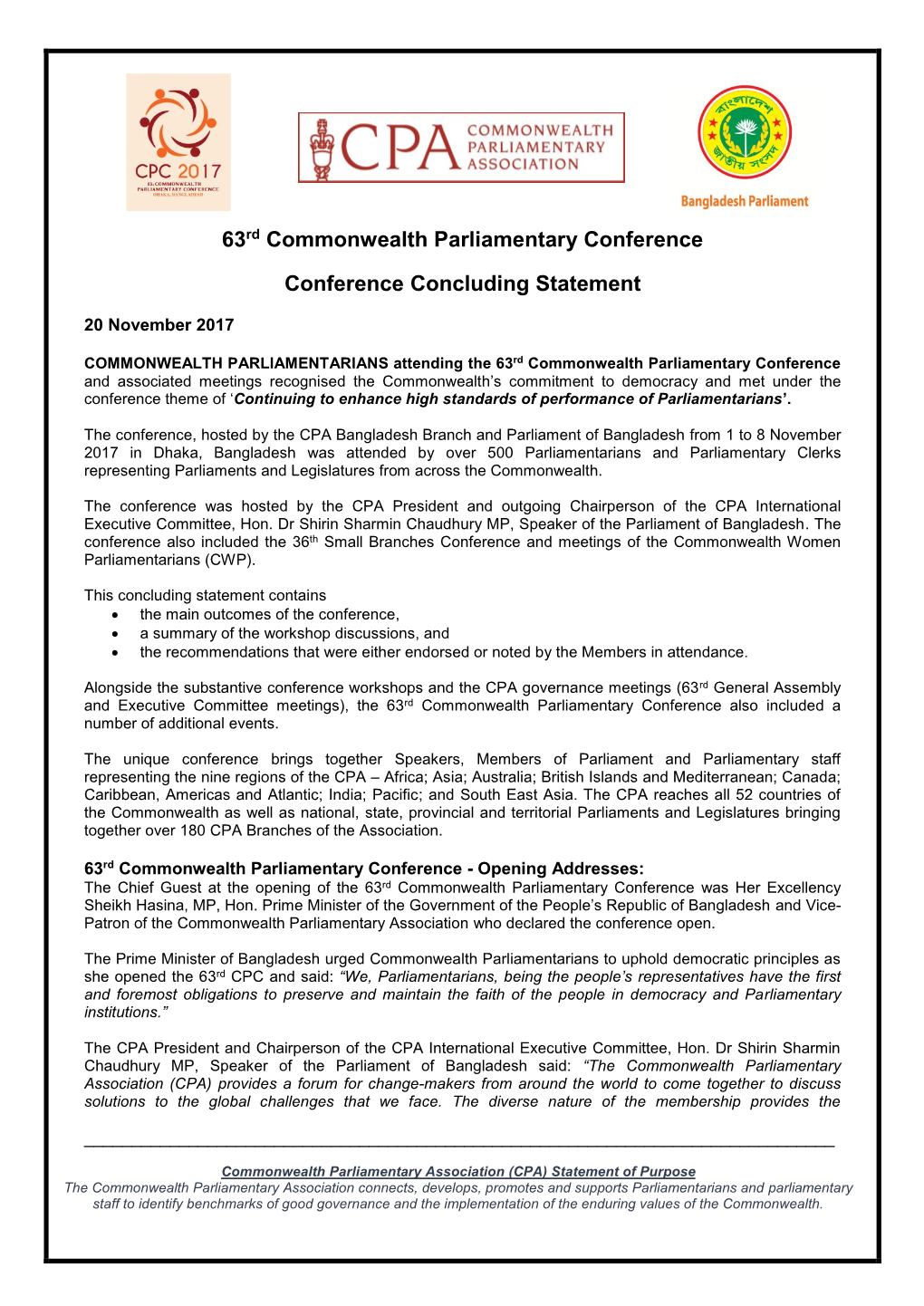 63Rd Commonwealth Parliamentary Conference Conference