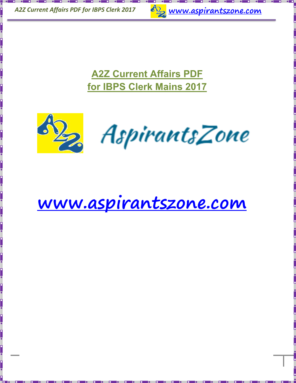 A2Z Current Affairs PDF for IBPS Clerk Mains 2017
