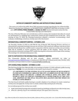 Notice of Community Meeting and Notice of Public Hearing