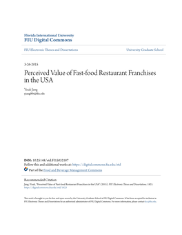 Perceived Value of Fast-Food Restaurant Franchises in the USA Yisak Jang Yjang004@Fiu.Edu