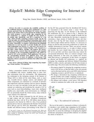 Edgeiot: Mobile Edge Computing for Internet of Things Xiang Sun, Student Member, IEEE, and Nirwan Ansari, Fellow, IEEE