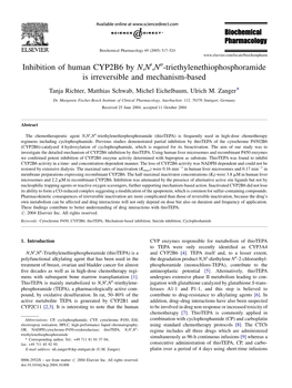 Inhibition of Human CYP2B6 by N,N ,N -Triethylenethiophosphoramide Is