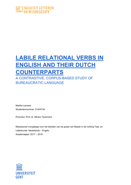 Labile Relational Verbs in English and Their Dutch Counterparts a Contrastive, Corpus-Based Study of Bureaucratic Language