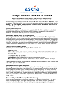 Allergic and Toxic Reactions to Seafood