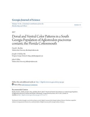 Dorsal and Ventral Color Patterns in a South Georgia Population of Agkistrodon Piscivorus Contanti, the Florida Cottonmouth David L