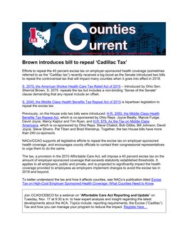 Brown Introduces Bill to Repeal 'Cadillac Tax'