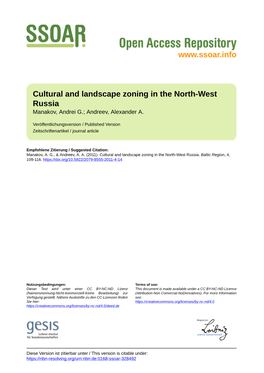 Cultural and Landscape Zoning in the North-West Russia Manakov, Andrei G.; Andreev, Alexander A