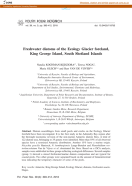 Freshwater Diatoms of the Ecology Glacier Foreland, King George Island, South Shetland Islands