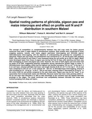 Spatial Rooting Patterns of Gliricidia, Pigeon Pea and Maize Intercrops and Effect on Profile Soil N and P Distribution in Southern Malawi