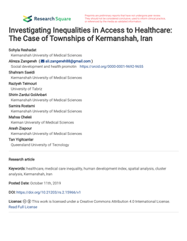 Investigating Inequalities in Access to Healthcare: the Case of Townships of Kermanshah, Iran