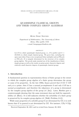 Quasisimple Classical Groups and Their Complex Group Algebras